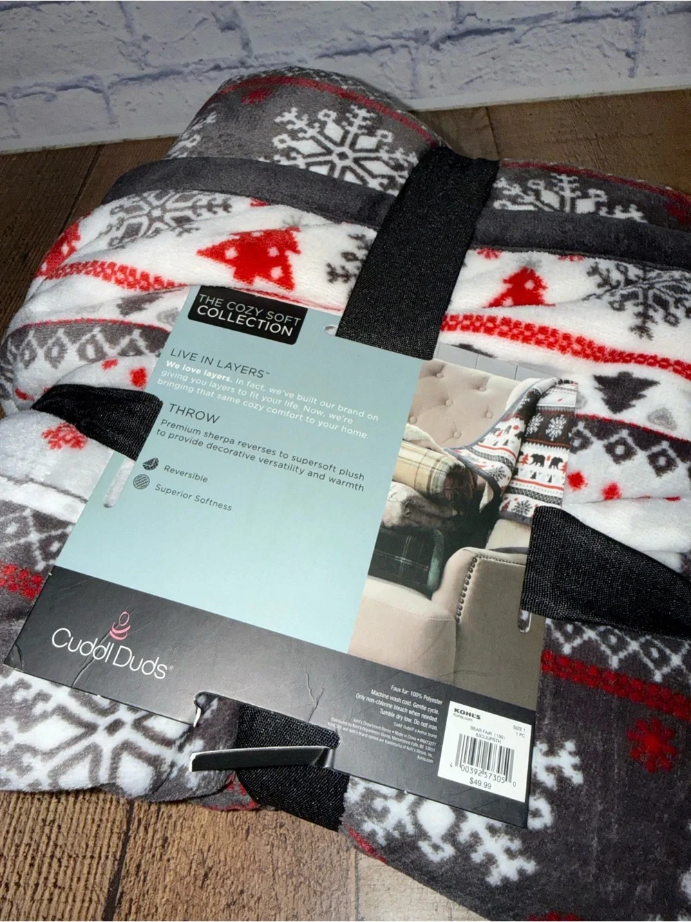Cuddl Duds Black Red White Plaid Cozy Soft Throw Blanket Reversible 50”x60” NEW